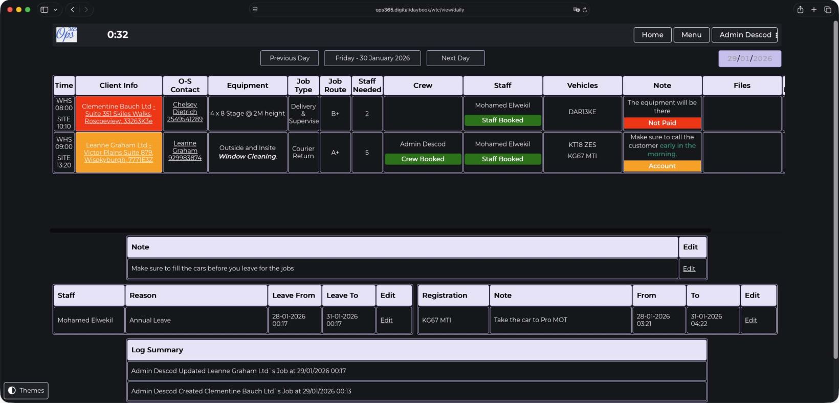 Dark theme available for comfortable night use - Ops365