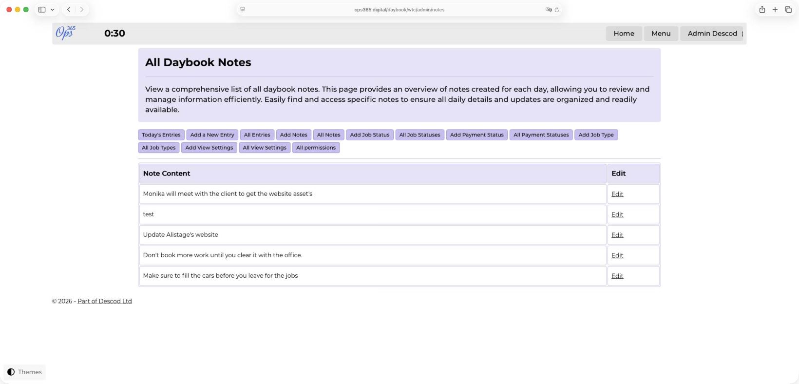 Add daily notes visible to all staff - Ops365