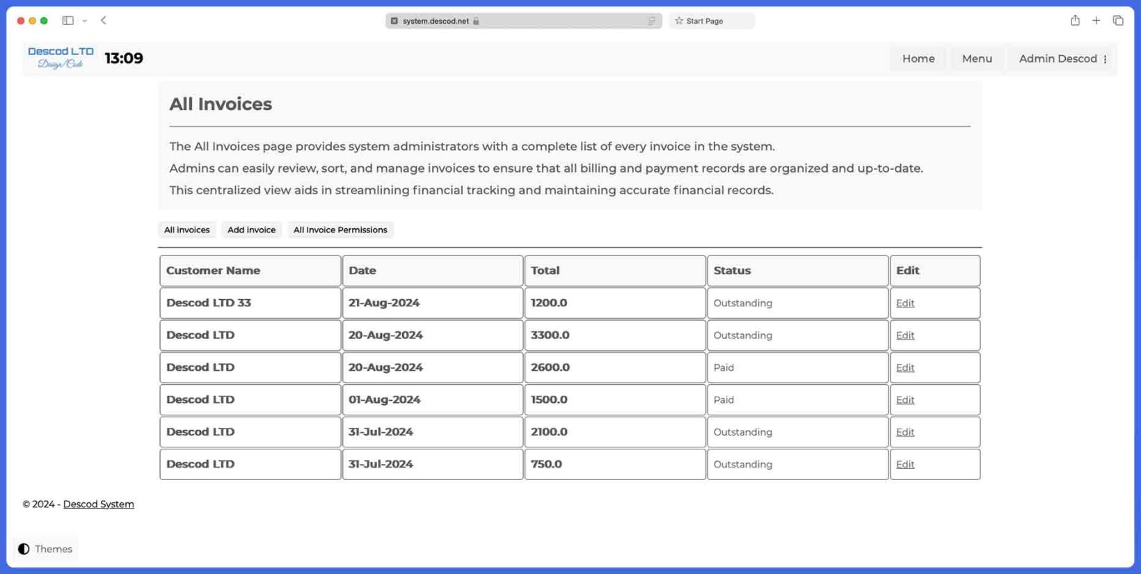 Descod System - Invoice application