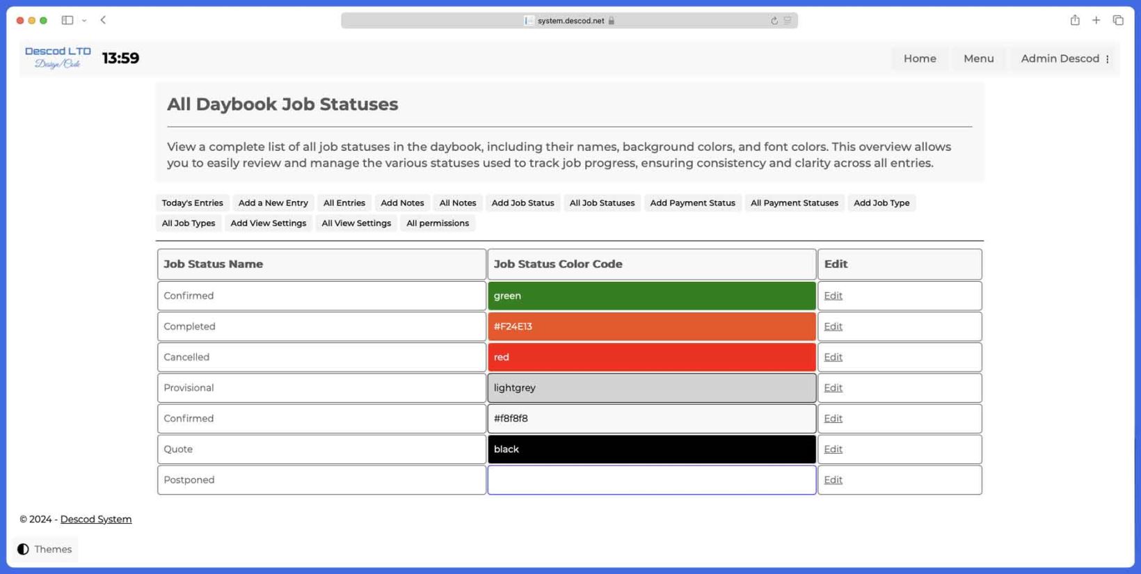 Descod System - Daybook application Job status