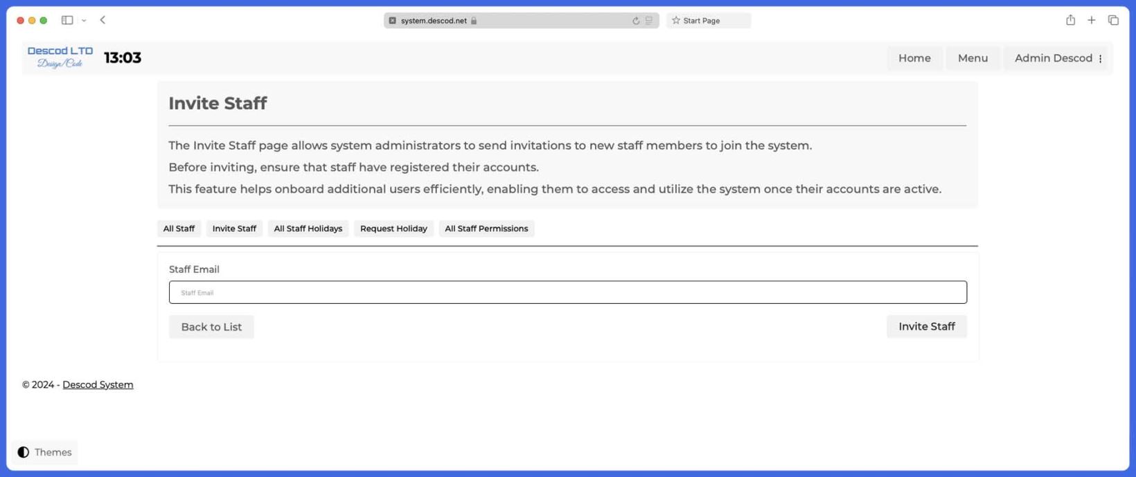 Descod System - Invite Staff
